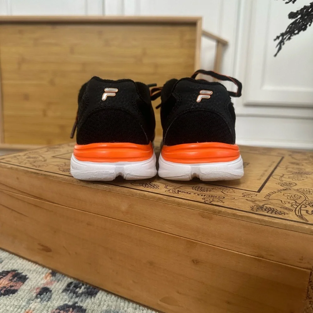 New Fila Exolize 2 Kids Sneakers Running Shoes Black Gray Orange Size 12T